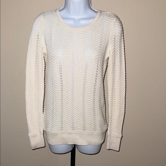 LOFT Sweaters - Ann Taylor LOFT Women's Cream Crew Neck Chevron Cotton Sweater Women’s Size XS